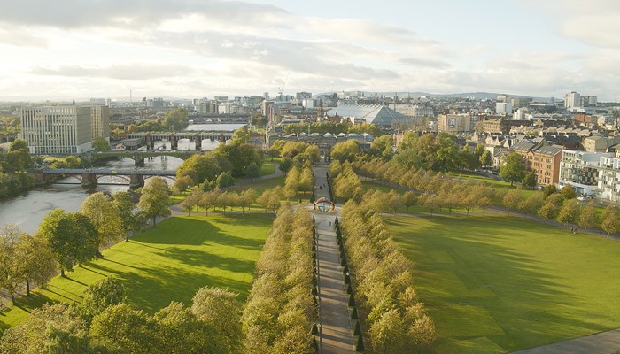 An aerial view of Glasgow Green