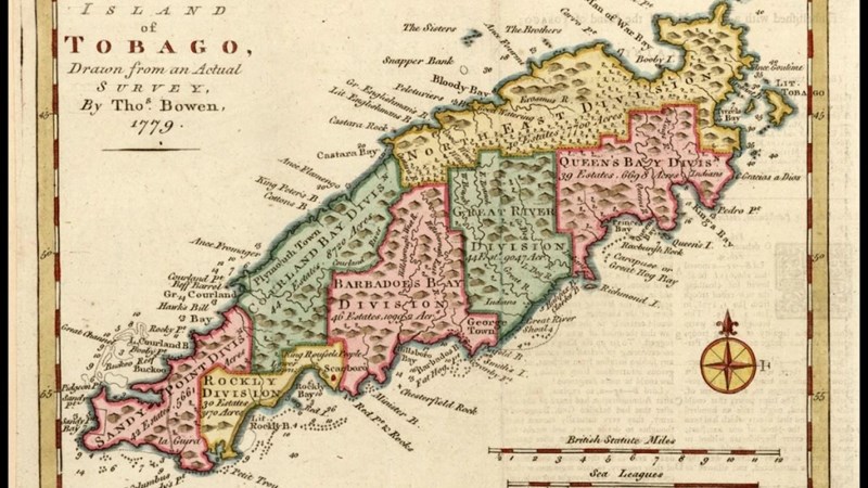 a divided map of the island of Tobago - split between various regions