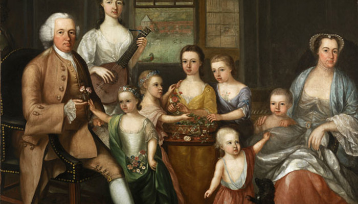 a painting of a group of people. 