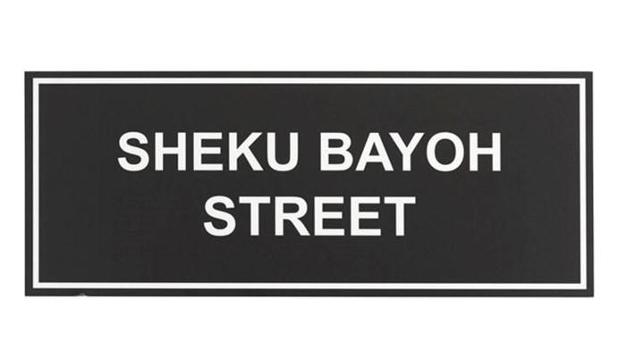 Photograph of the Sheku Bayoh street sign, PP.2021.4  © CSG CIC Glasgow Museums Collection